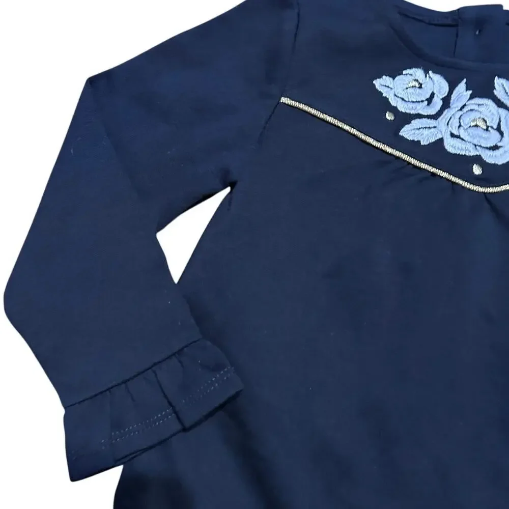 Janie and Jack | NWT Blue Rose Embroidered Long Sleeve Dress 18-24 months